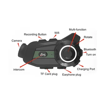 Камера для мотоциклетного шлема S3 HD Bluetooth Wifi Видеорегистратор для мотоцикла Dash Cam Беспроводной BT 5.1 Интерком для шлема (2K)