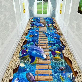 Ковер с синими морскими обитателями, коридор, гостиная, спальня, Ковер на крыльце, Кухня, Ванная комната, противоскользящий коврик, Прикроватное одеяло для спальни, Напольное одеяло