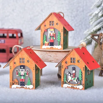 Новый Рождественский деревянный светящийся бревенчатый домик, светодиодные фонари, Рождественская елка, подвесные украшения, маленькие домики, новогодние подарки, детские игрушки