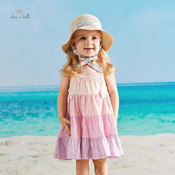 Детское летнее платье-слинг из чистого хлопка с антибактериальным эффектом для девочек Dave Bella, повседневное пляжное платье-слинг на открытом воздухе DB2235627