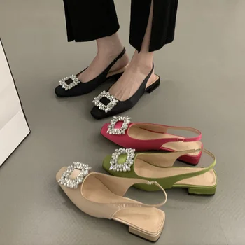 Женские босоножки со стразами на низком каблуке; Новинка 2023 года; Летняя модная женская обувь на квадратном каблуке; Sandalias De Mujer;