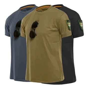 Мужская тактическая военная походная футболка для спорта на открытом воздухе, армейские свободные хлопковые быстросохнущие однотонные дышащие футболки с коротким рукавом