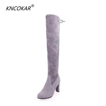 KNCOKAR/ весенне-зимние сапоги большого размера выше колена на тонком высоком каблуке, толстые сапоги женского размера 35-43