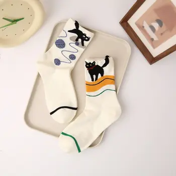 Носки с рисунком кота Харадзюку, креативные хлопковые теплые носки-трубочки в корейском стиле, короткие носки с животными, женские носки