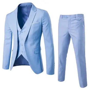 Костюм жениха из 3 предметов, официальный блейзер + брюки, Однотонный однобортный мужской пиджак в корейском стиле, брюки на молнии, мужской костюм