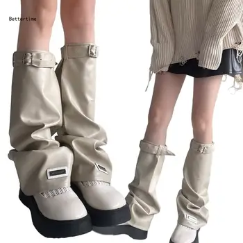 B36D Носки с длинными штанинами с металлической пряжкой в стиле рок-панк, готические Кожаные гетры, женские носки с рукавами до колен в стиле Харадзюку