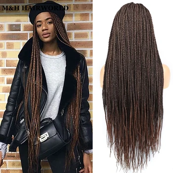 Плетеные парики из синтетических волос шоколадно-коричневого цвета на шнурке спереди для чернокожих женщин, плетеный парик без узлов, бесклеевые парики на шнурке спереди