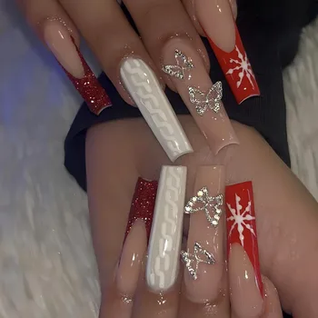 Накладные ногти Рождественской балерины, искусственные Носимые типсы с полным покрытием, инструмент для маникюра, пресс для ногтей, накладные ногти Для женщин