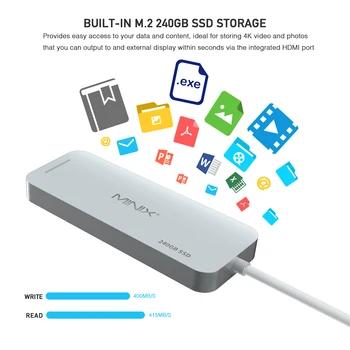Горячий Продаваемый SSD-накопитель MINIX S2 USB-C объемом 240 ГБ с несколькими портами и Концентратором HDMI / USB 3.0 