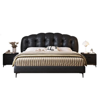 Современная простая подвесная кровать Французская кремовая ветровая кожаная кровать в стиле ретро французская двуспальная мягкая кровать в главной спальне