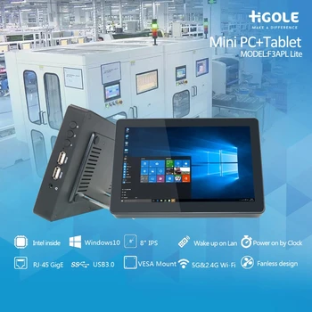 Higole F3APL Безвентиляторный 8-дюймовый мини-ПК Intel N3350 Windows 10 с сенсорным экраном WiFi 4G 64G 