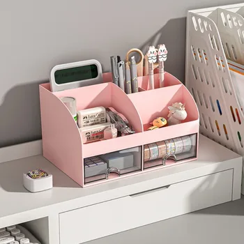Пылезащитный ящик для хранения на рабочем столе в офисе Пластиковые коробки-органайзеры для канцелярских принадлежностей в простом стиле Большой емкости
