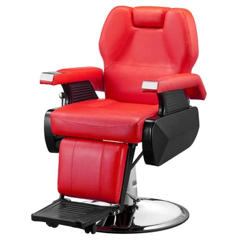 Классическое парикмахерское кресло с гидравлическим откидывающимся креслом из железной кожаной губки, красное / черное кресло для салона красоты, винтажное кресло для салона [на складе в США]