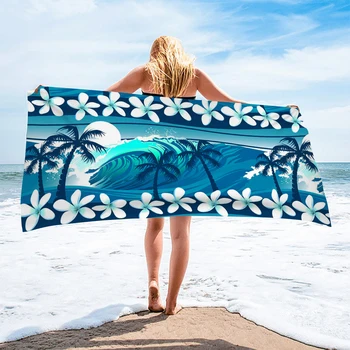 Пляжное полотенце с рисунком пальмы и плюмерии, Цветочное растение, быстросохнущие Банные полотенца, Гавайские морские полотенца для плавания, ванна, душ Для детей и взрослых