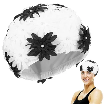 Женская шапочка для плавания с полым жемчужным цветком, шапочка для плавания, сшитая вручную, для водных видов спорта