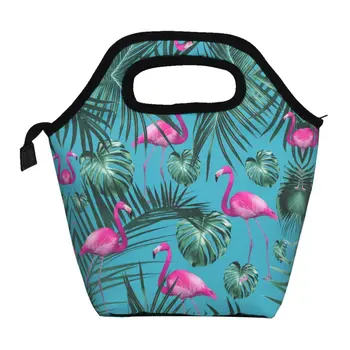 Женская сумка для ланча с рисунком тропического фламинго, переносной холодильник для животных, термальный ланч-бокс для пикника и путешествий