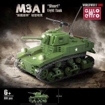 Военные танковые блоки GULO GULO, кирпичи, модель США M3A1 stuart, строительный набор, полицейское армейское оружие, игрушки 