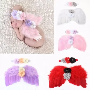 Фотография новорожденных Ручной работы, Аксессуары для волос для маленьких девочек, Ангельские наряды, повязка на голову для девочек, набор с ангельскими крыльями, реквизит для фотосессии