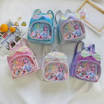 Рюкзак Disney с блестками Frozen Elsa Anna, модная блестящая школьная сумка для книг, дорожный рюкзак из искусственной кожи Kawaii для девочек, Рождественские подарки