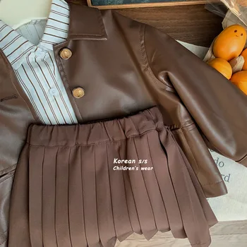 Осенняя новая детская Корейско-коричневая плиссированная короткая юбка в западном стиле для девочек