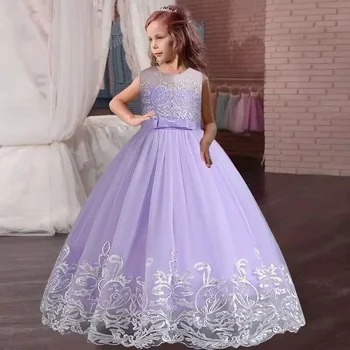 свадебное платье подружек невесты для девочек 2-10 лет, кружевное длинное платье с вышивкой, новое бальное платье из крепового кружева, расшитое бисером, для девочки, малышки