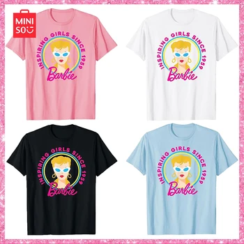 2024 Miniso Barbie Новый Стиль, Вдохновленная 60-Летием, Футболка Для Девочек, Черный, Розовый, Фиолетовый Топ, Летний Прилив, Хлопковый Подарок, Короткие Рукава