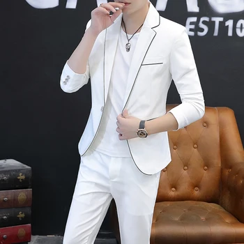 Новый мужской костюм в корейском стиле Slim Trend, красивый комплект из двух предметов в тон, Four Seasons Regular Smart Casual