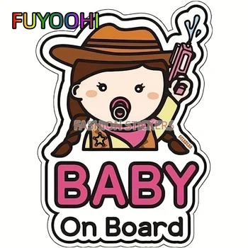 Наклейка FUYOOHI Car Baby (Девочка-ковбой), Мультяшный Дизайн В качестве Автомобильного аксессуара, Светоотражающая, Устойчивая К атмосферным воздействиям, Привлекающая внимание