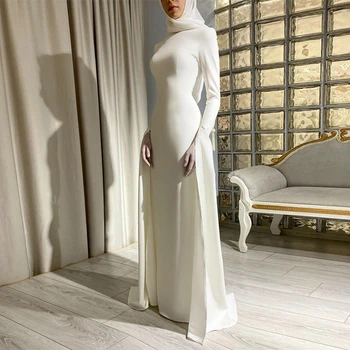 Кот Русалка мусульманские арабские вечерние платья драп скромный расклешенные длинные рукава Пром платья формальные Дубай случаю вечеринку платье Vestidos 