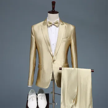 Мужской костюм для особых случаев с шампанским, смокинг для жениха на свадьбе, комплект из 2 предметов, куртки, Брюки, подарочный бант