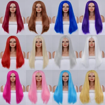 Длинные прямые белые парики для косплея, синтетические парики для женщин 60 613, светлые, серые, розовые, черные, для ежедневной вечеринки 